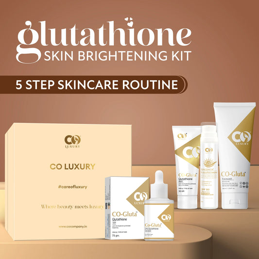 CO Luxury Gluta Kit – 5 in 1 Skincare Combo with Glutathione (Facewash, Serum, Cream, Soap & Sunscreen)