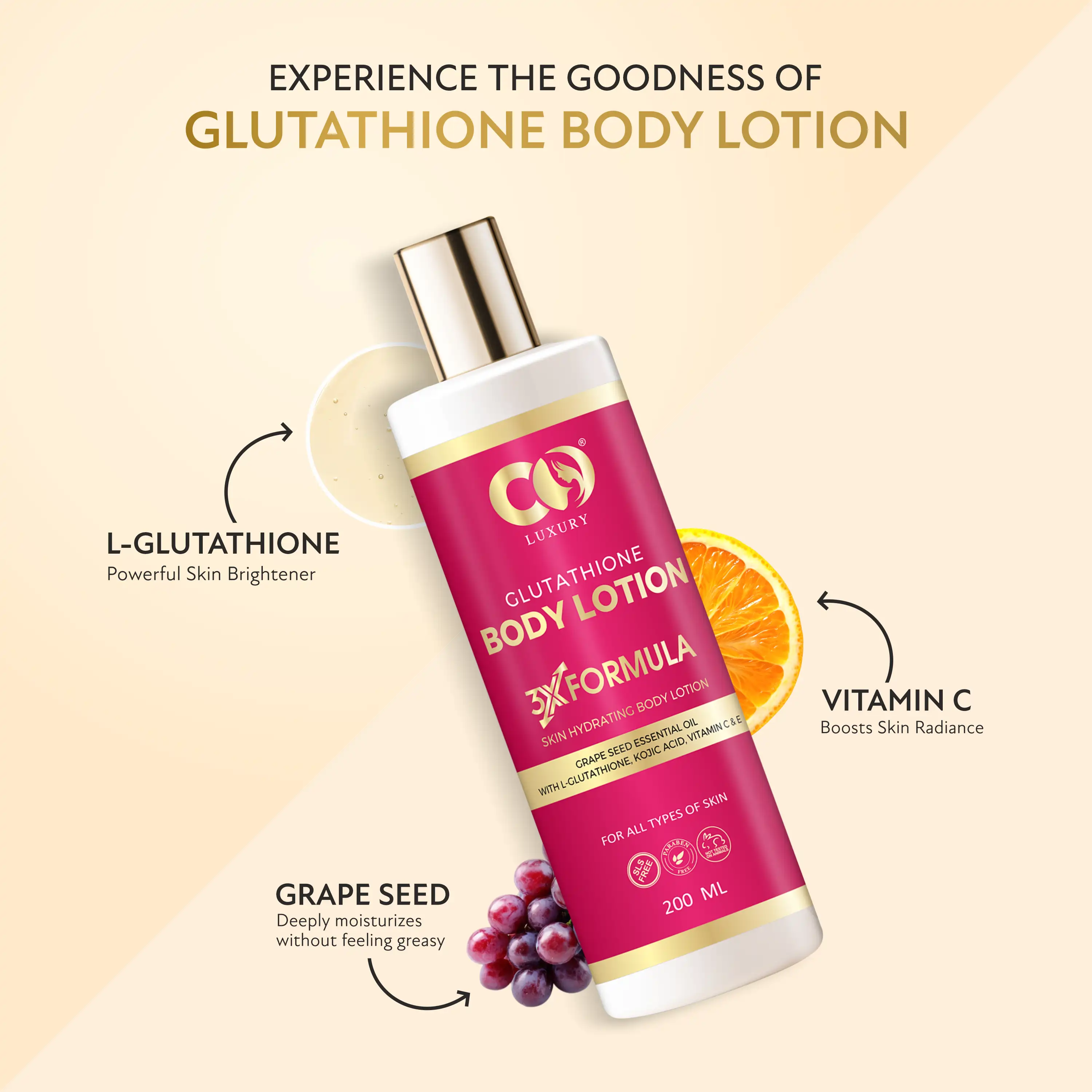 Co Luxury Glutathione Hydrating Body Lotion with Kojic Acid & Grapeseed Essential Oil For All Skin Types Co Luxury Glutathione Hydrating Body Lotion with Kojic Acid & Grapeseed Essential Oil For All Skin Types
