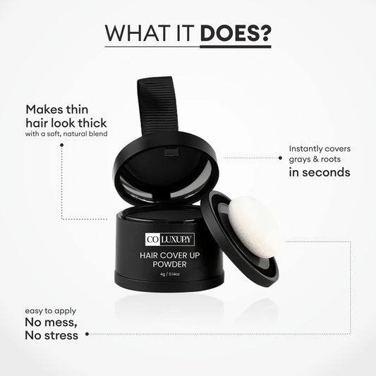 CO LUXURY  Hair Cover-Up Powder for Grey Roots & Bald Spots | Waterproof & Instant Use , Black