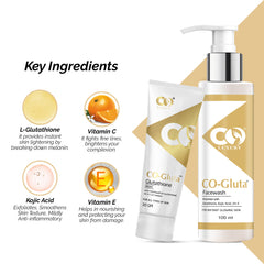 Co Luxury Glutathione Combo of Facewash & Cream | Glutathione & Kojic Acid | Skin Brightening