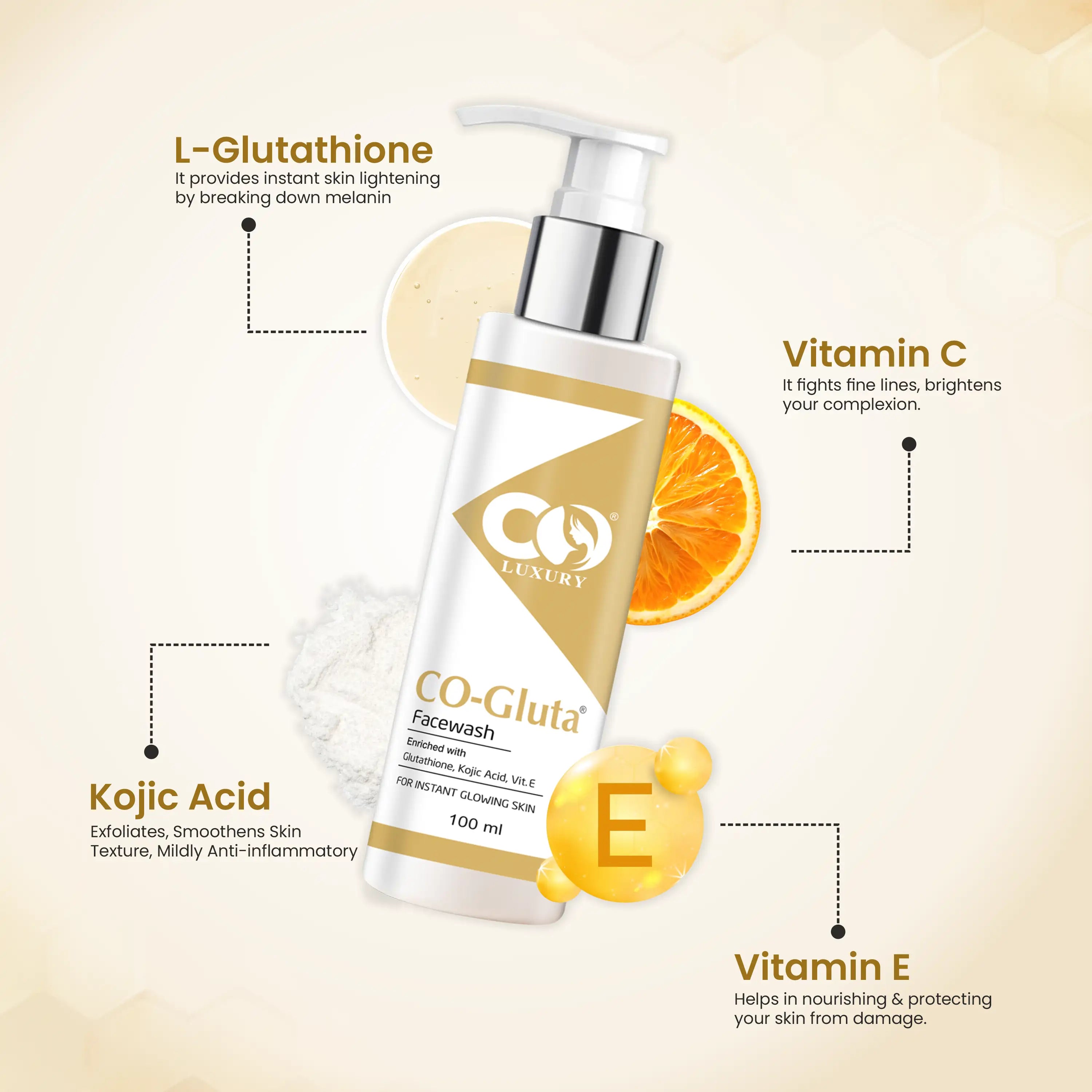 Co Luxury Co Gluta Facewash with Kojic Acid, Glycolic Acid & Vitamin C