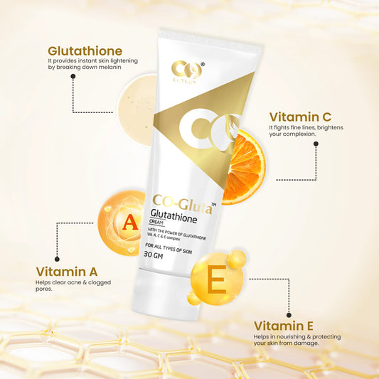 CO Luxury Glutathione Cream for skin lightening with Kojic Acid, Vitamin A, C & E (30 g)