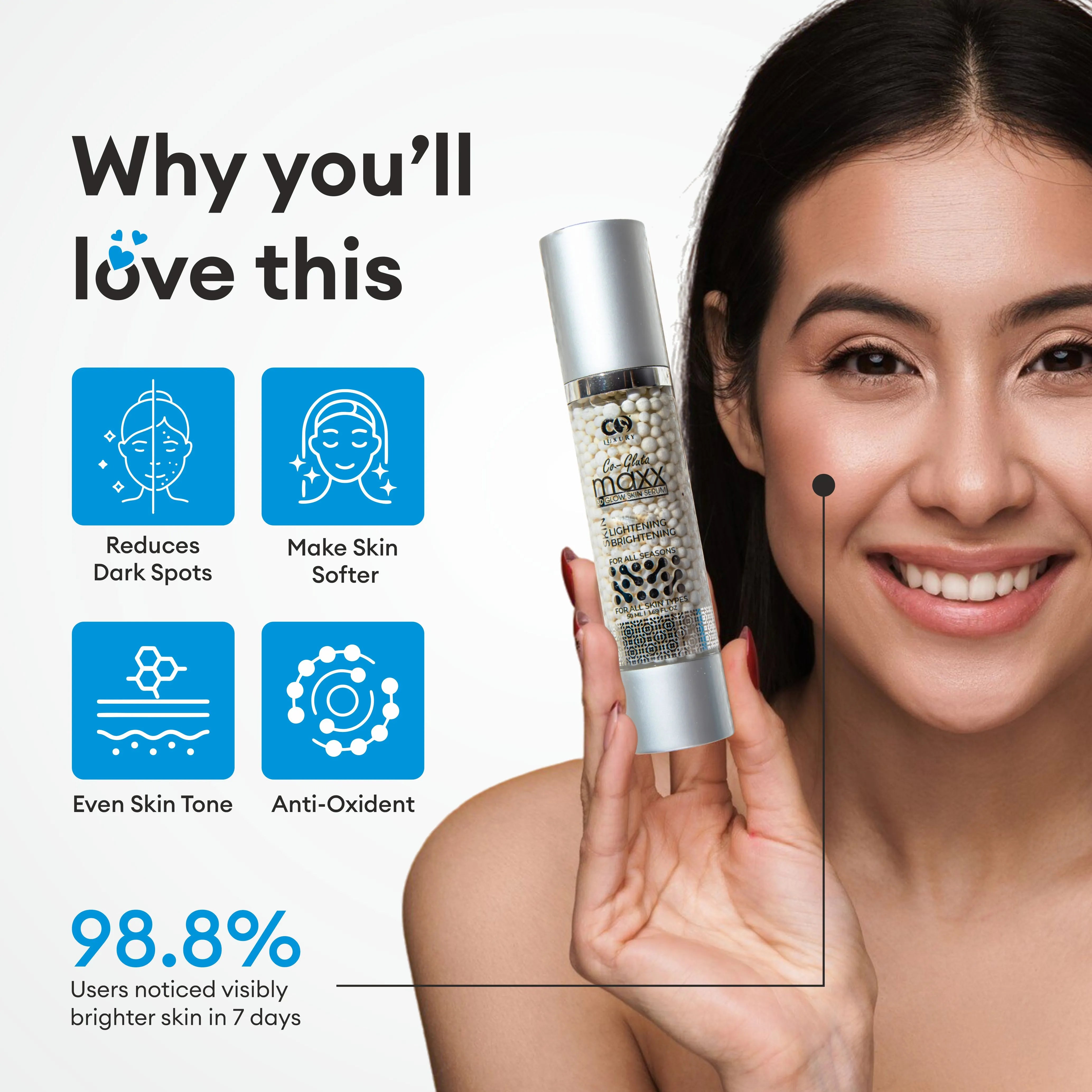 Co Luxury Glutathione 3D Glow Skin Serum | Reduces Acne, Dark Spots, Pigmentation | Brightens & Smooths Skin (50 ml) Co Luxury Glutathione 3D Glow Skin Serum | Reduces Acne, Dark Spots, Pigmentation | Brightens & Smooths Skin (50 ml)