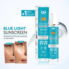 CO Luxury Sunconor Blue Light Sunscreen SPF 50 PA++++ | UVA UVB Protection | No White Cast, Matte Gel | Tea Tree & Silk Protein | For All Skin Types – 50g