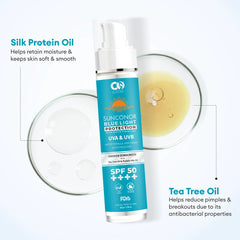 CO Luxury Sunconor Blue Light Sunscreen SPF 50 PA++++ | UVA UVB Protection | No White Cast, Matte Gel | Tea Tree & Silk Protein | For All Skin Types – 50g