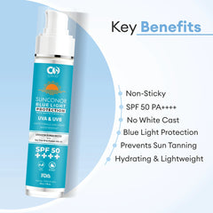 CO Luxury Sunconor Blue Light Sunscreen SPF 50 PA++++ | UVA UVB Protection | No White Cast, Matte Gel | Tea Tree & Silk Protein | For All Skin Types – 50g