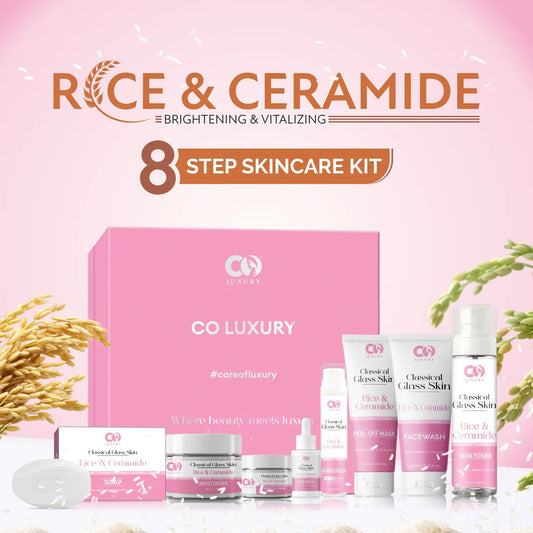 CO Luxury Rice & Ceramide Glass Skin 8-Step Skincare Kit – Brightening, Hydrating & Daily Glow Routine