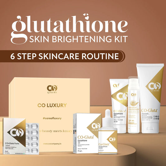 CO Luxury Glutathione 6-in-1 Skin Brightening Kit | Facewash, Serum, Sunscreen, Tablets, Soap & Cream